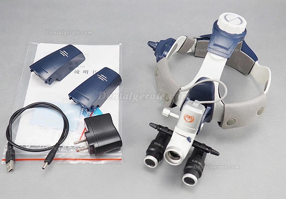 KWS FD501K 4,0-fache Dental Binokularlupe + KD-205AY-2 5 W LED-Licht f&uuml;r Lupenbrille, mit 2 Batterien